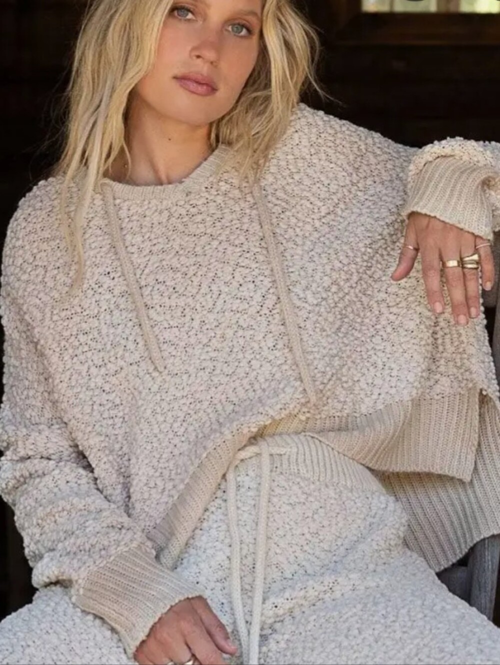 POL Cozy Pullover Popcorn Hoodie Beige Large Casual